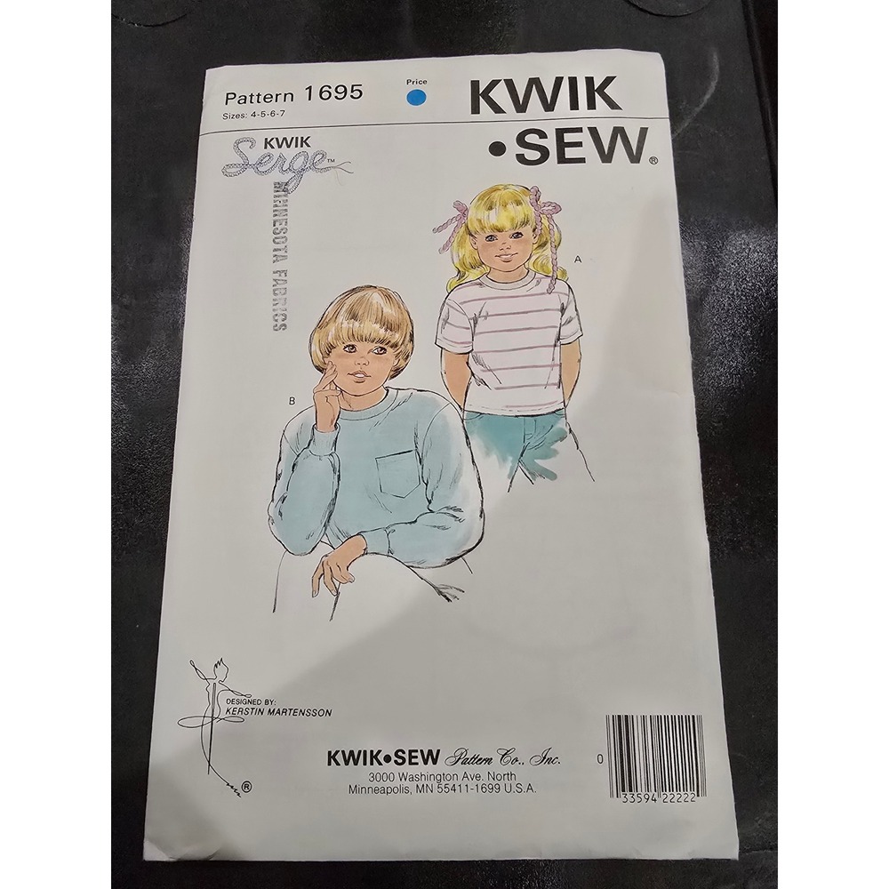 Kwik Sew 1695 Girls T-Shirt Sewing Pattern Sizes 4-5-6-7 Kerstin Martensson